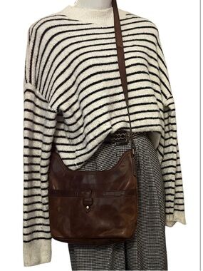 Born Distressed Brown Leather Crossbody Casual Festival Bag Purse